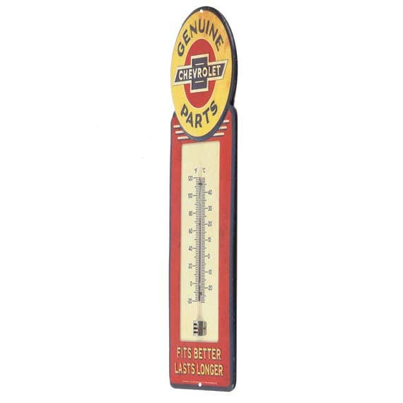 Chevrolet Genuine Parts Metal Wall Thermometer, side view