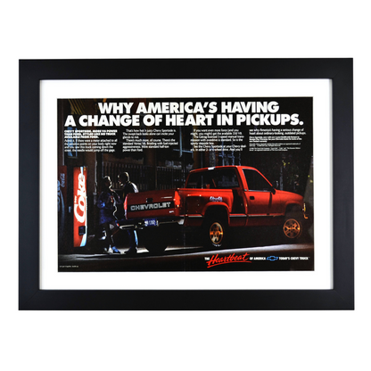 1988 Chevy Truck Print Ad with Coke Machine – Framed Wall Art