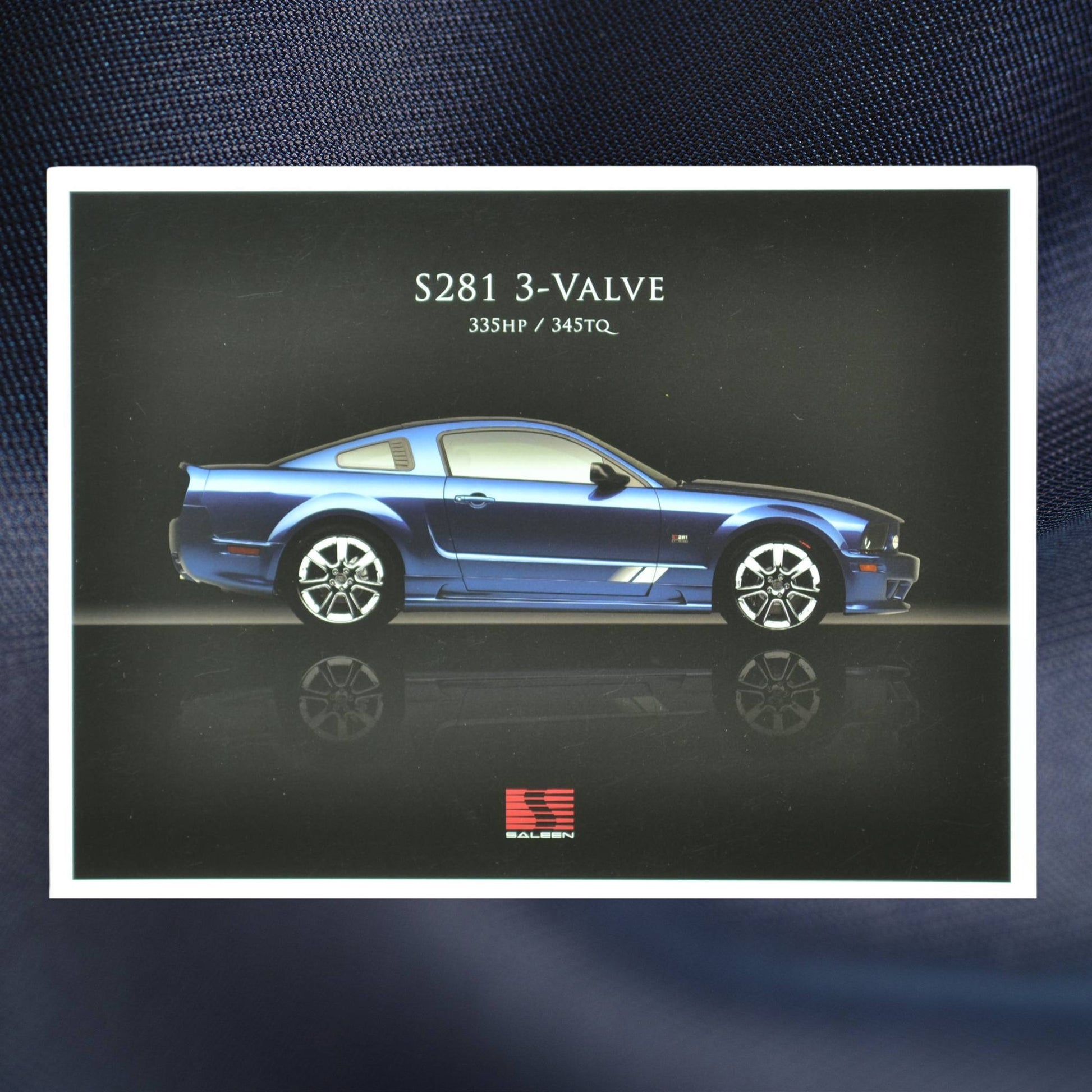 2006–2007 Saleen S281 3-Valve Mustang brochure cover featuring a blue Mustang with 335 HP and sleek styling