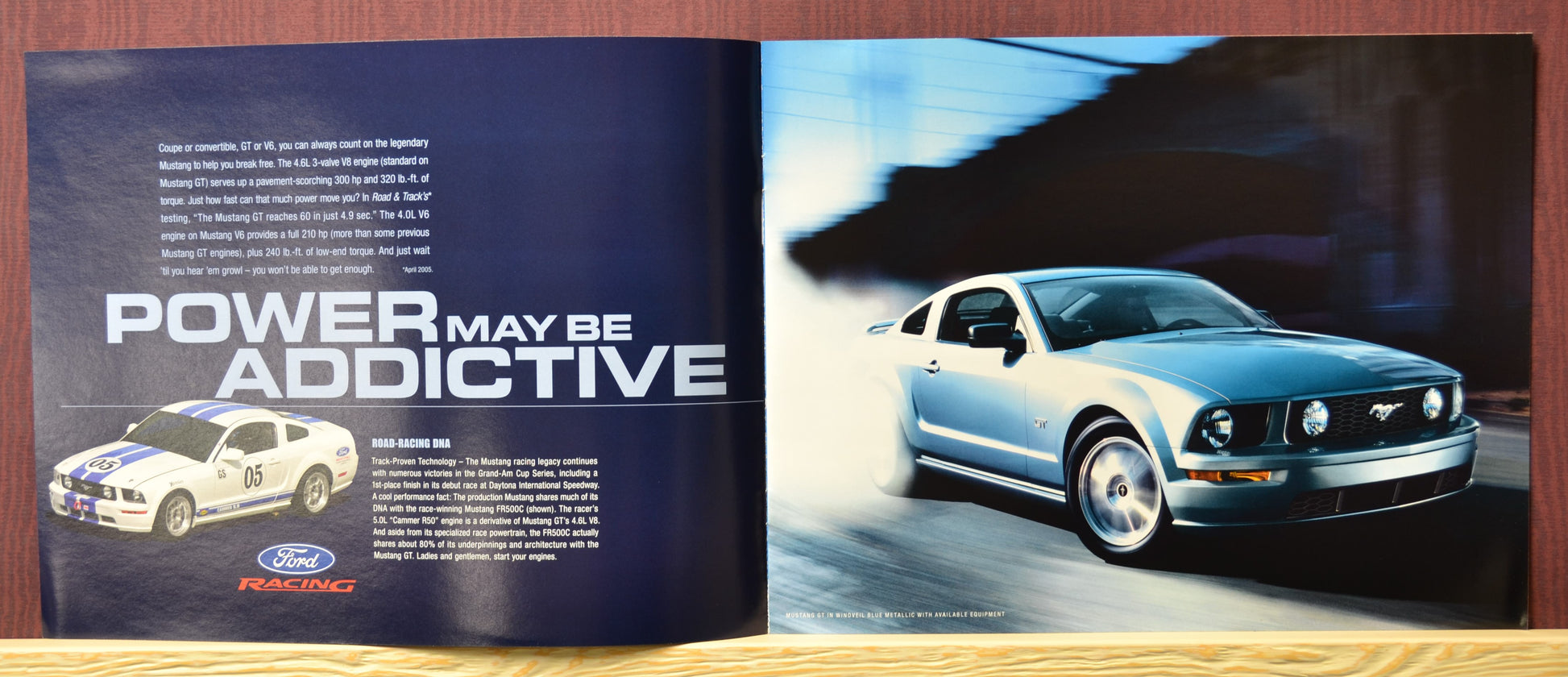 2006 Ford Mustang Dealer Brochure - Power May Be Addictive Spread Featuring Blue Mustang GT