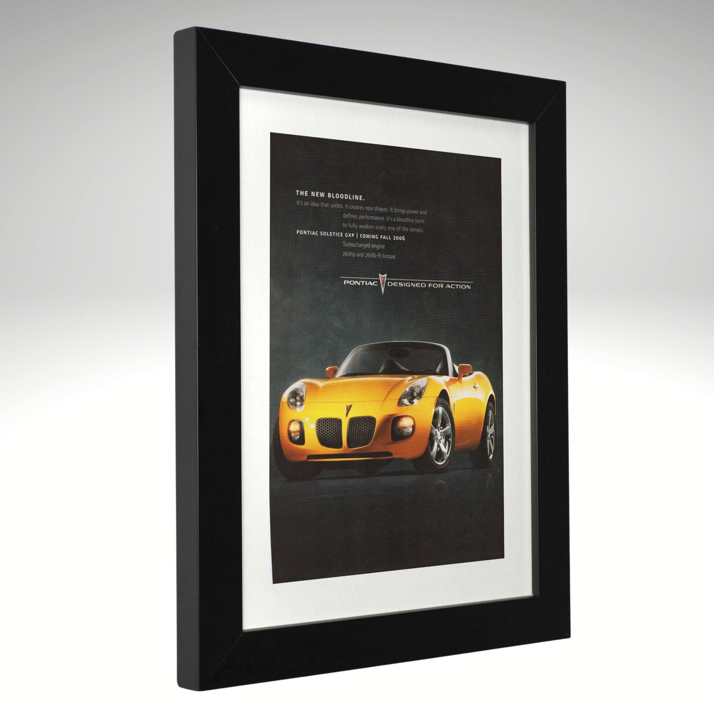 2006 Pontiac Solstice framed vintage advertisement angled view black wood frame