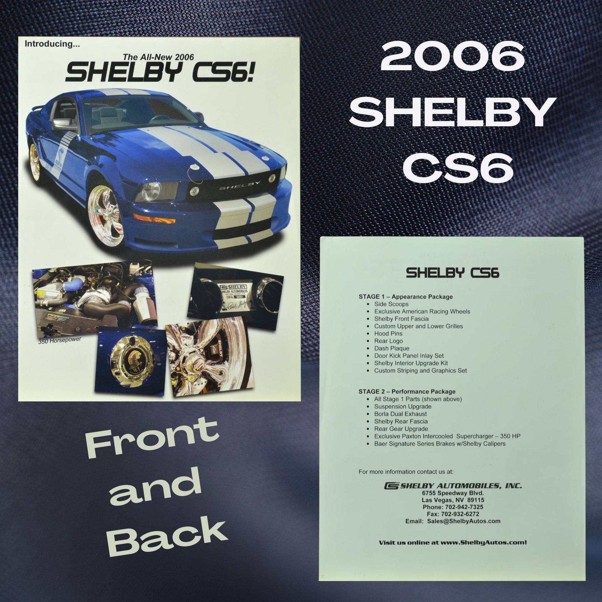 Front and back of the 2006 Shelby CS6 dealer flyer – John Barnes Collection