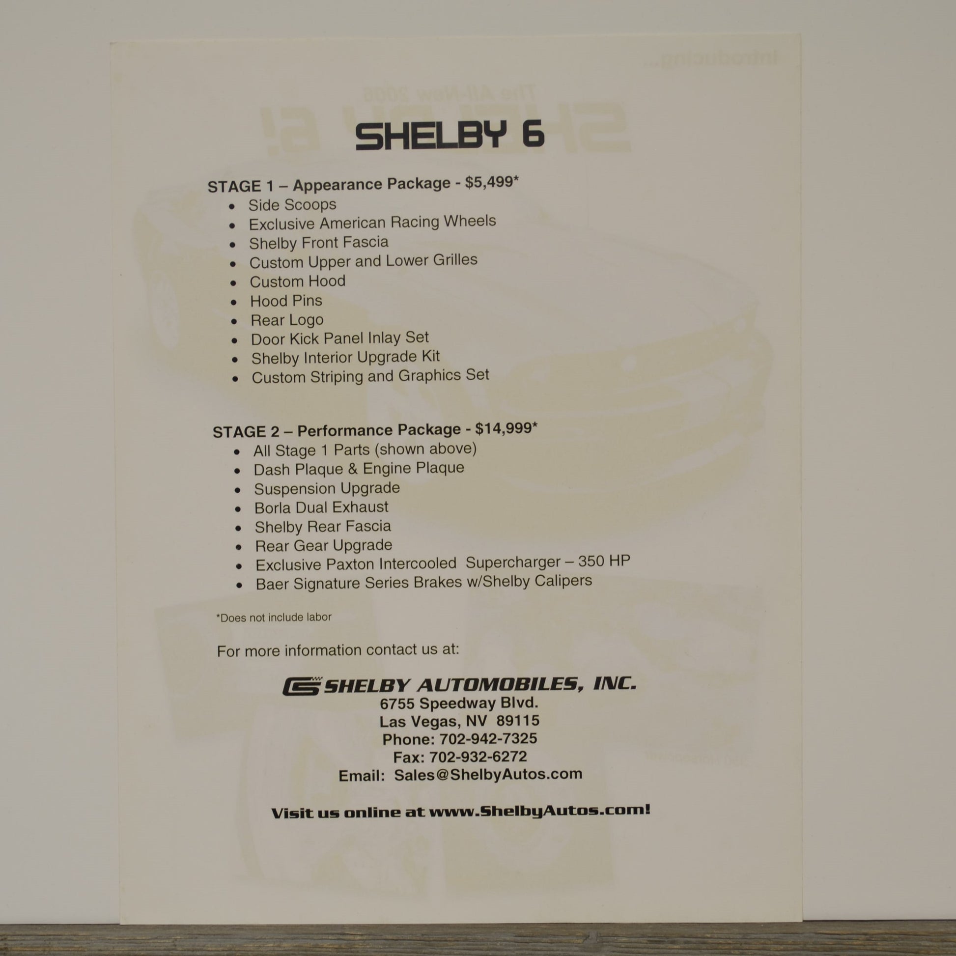 2006 Shelby 6 promotional flyer Shelby Automobiles Mustang