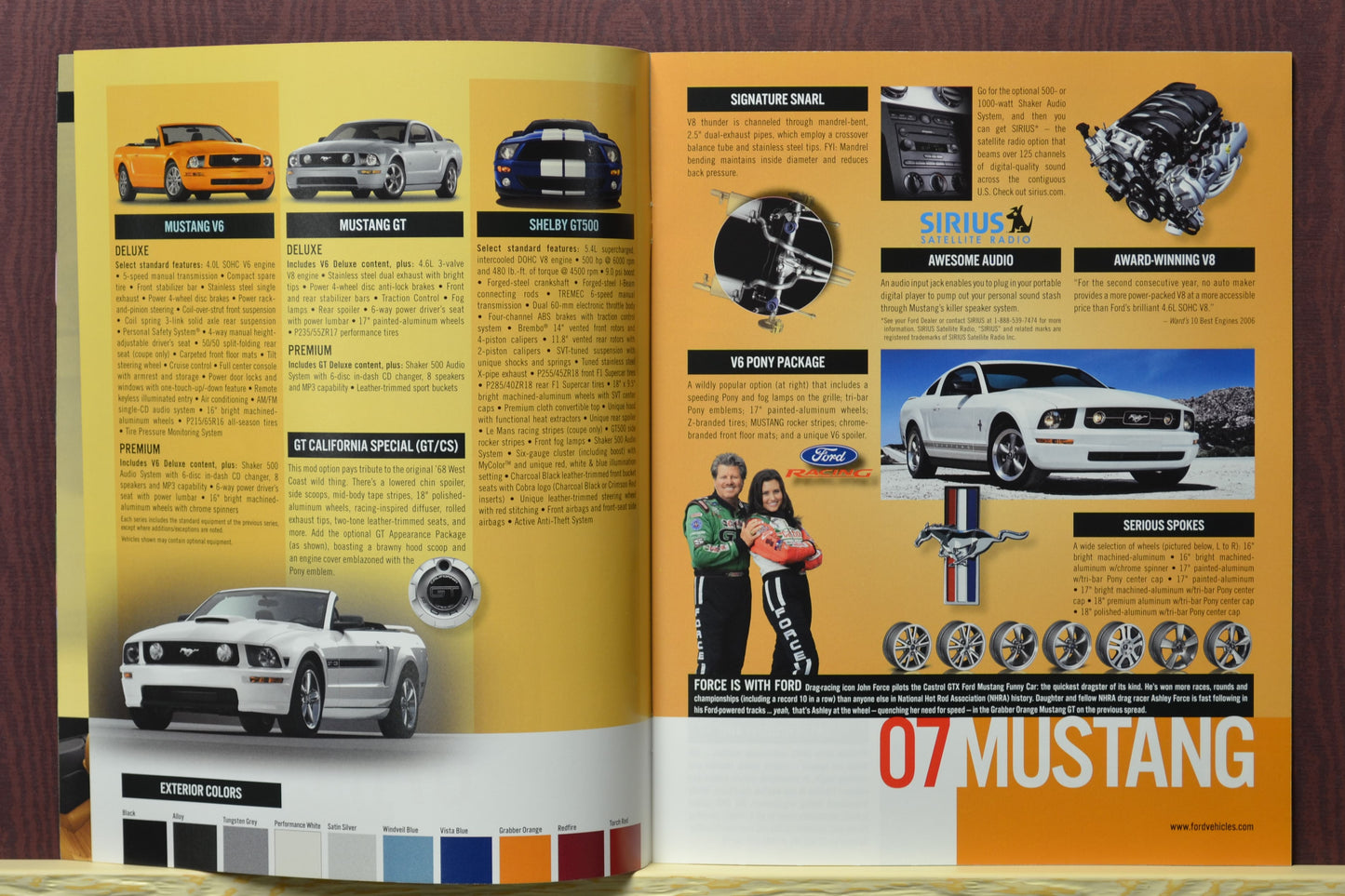 Interior Pages of 2007 Ford Car Brochure with Mustang Details and Specs