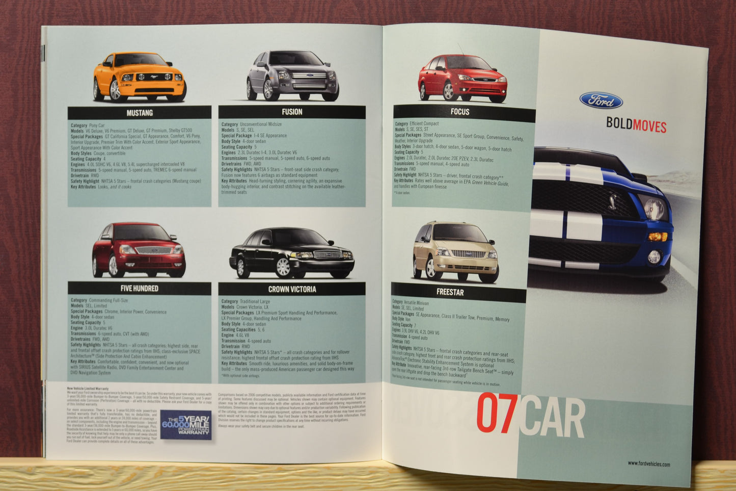 2007 Ford Car Brochure Back pages Featuring Ford Bold Moves car line up Campaign