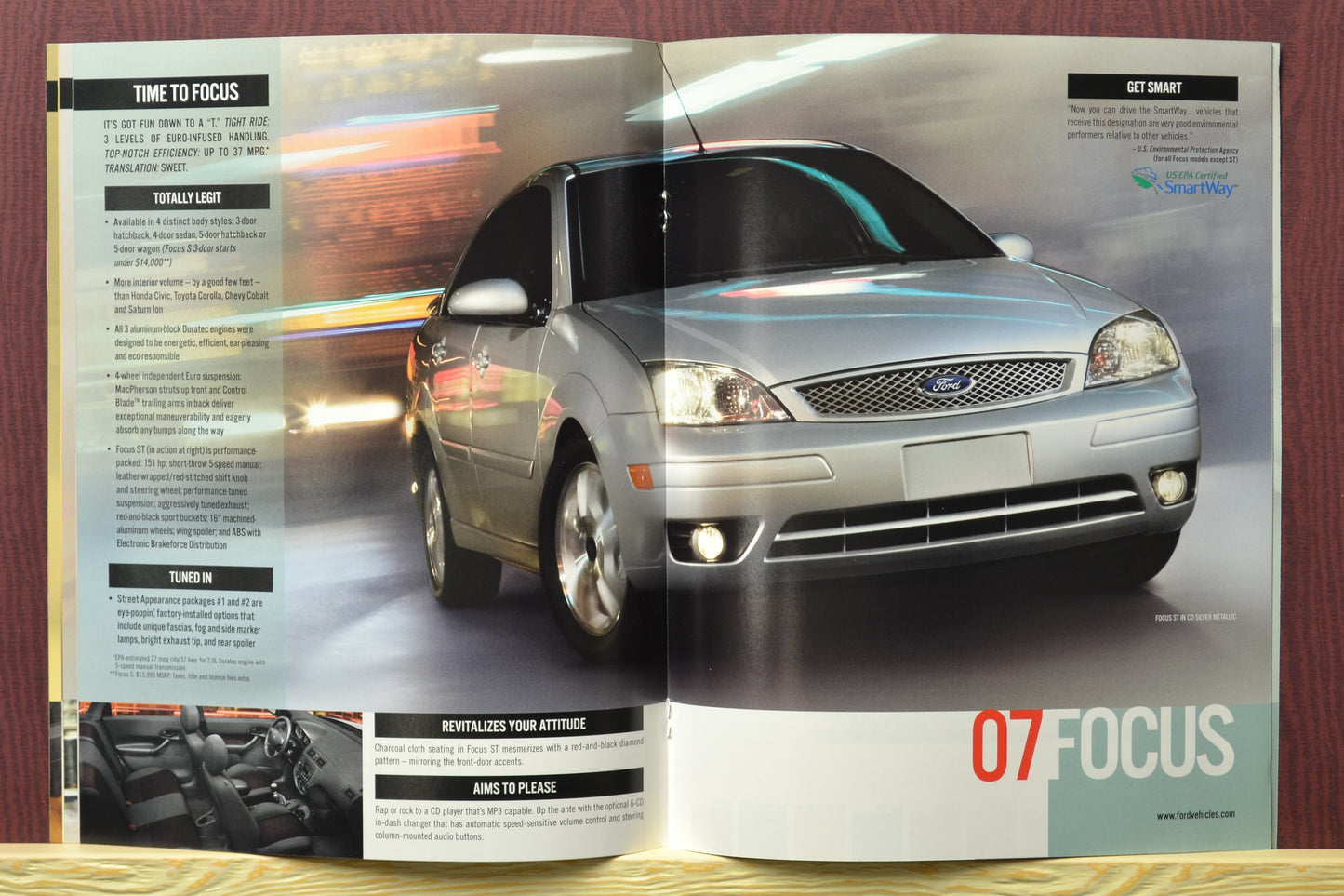 Interior Pages of 2007 Ford Car Brochure with grey Focus