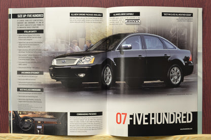 Interior Pages of 2007 Ford Car Brochure with Black Ford Five Hundred Model 