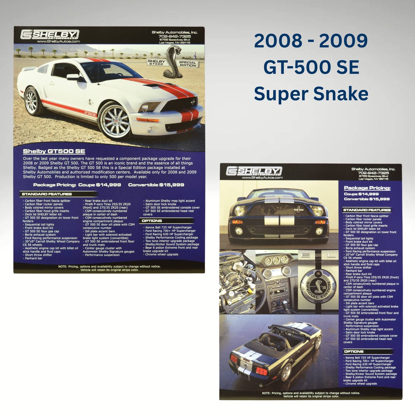 2008-2009 Shelby GT-500 SE Super Snake Flyer – Special edition Shelby flyer with detailed specifications.