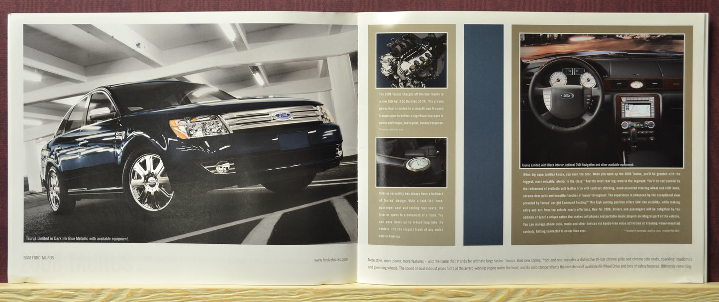 Interior pages of 2008 Ford Taurus featured in sales brochure