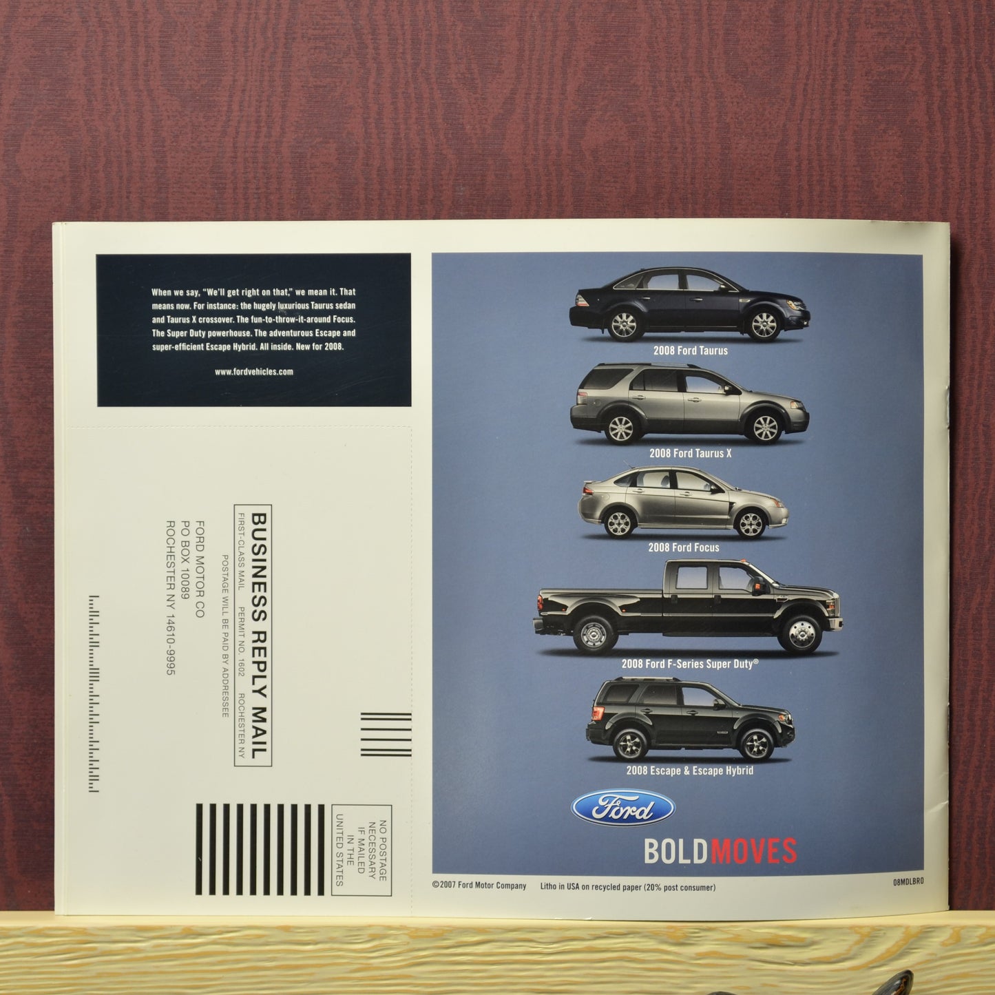 Back cover of 2008 Ford Cars and Trucks Sales Brochure – Bold Moves