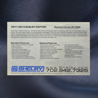 2011-2014 Shelby Raptor F-150 Promo Card - Back Side - Shelby American Literature