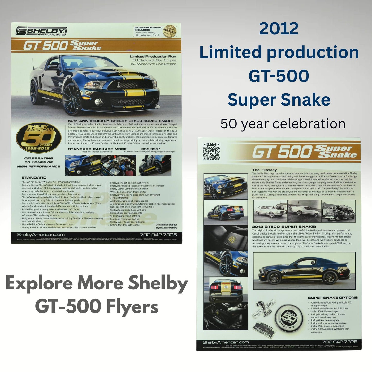 2012 Limited Production Shelby GT-500 Super Snake Flyer – Exclusive Shelby production details with black and gold-striped model.