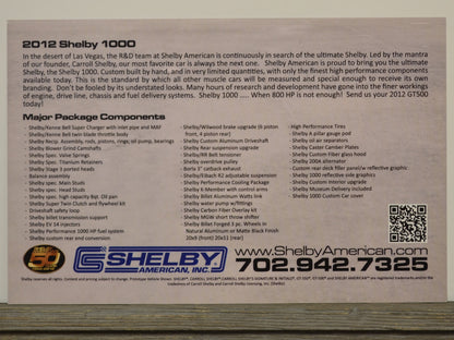 Brochure or flyer for Shelby American featuring text 2012-shelby-1000-promo-card-gt500