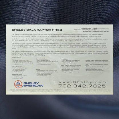 Shelby Baja Raptor F-150 promo card back – Shelby American specs and details