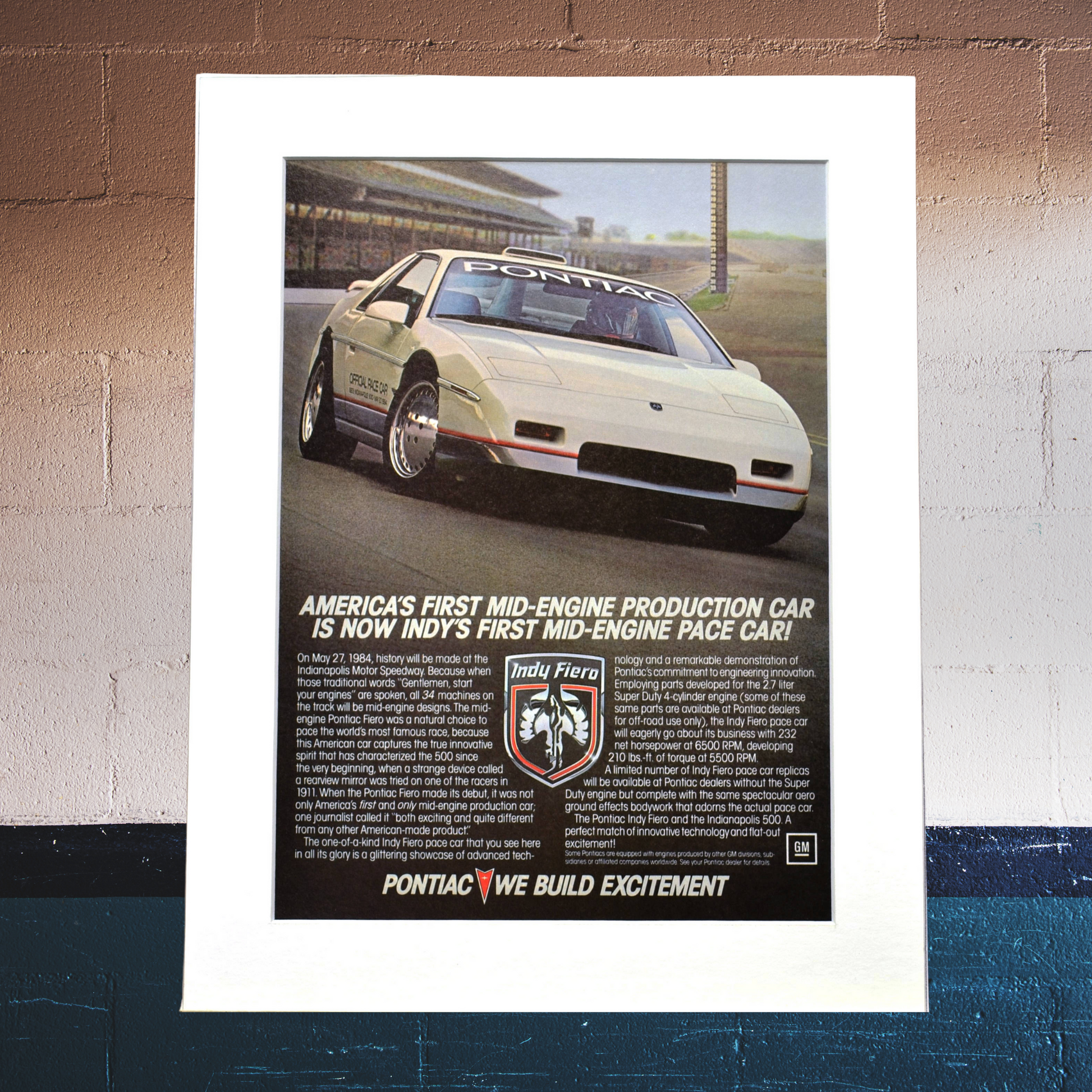 1984 Pontiac Fiero Indy Pace Car print Ad