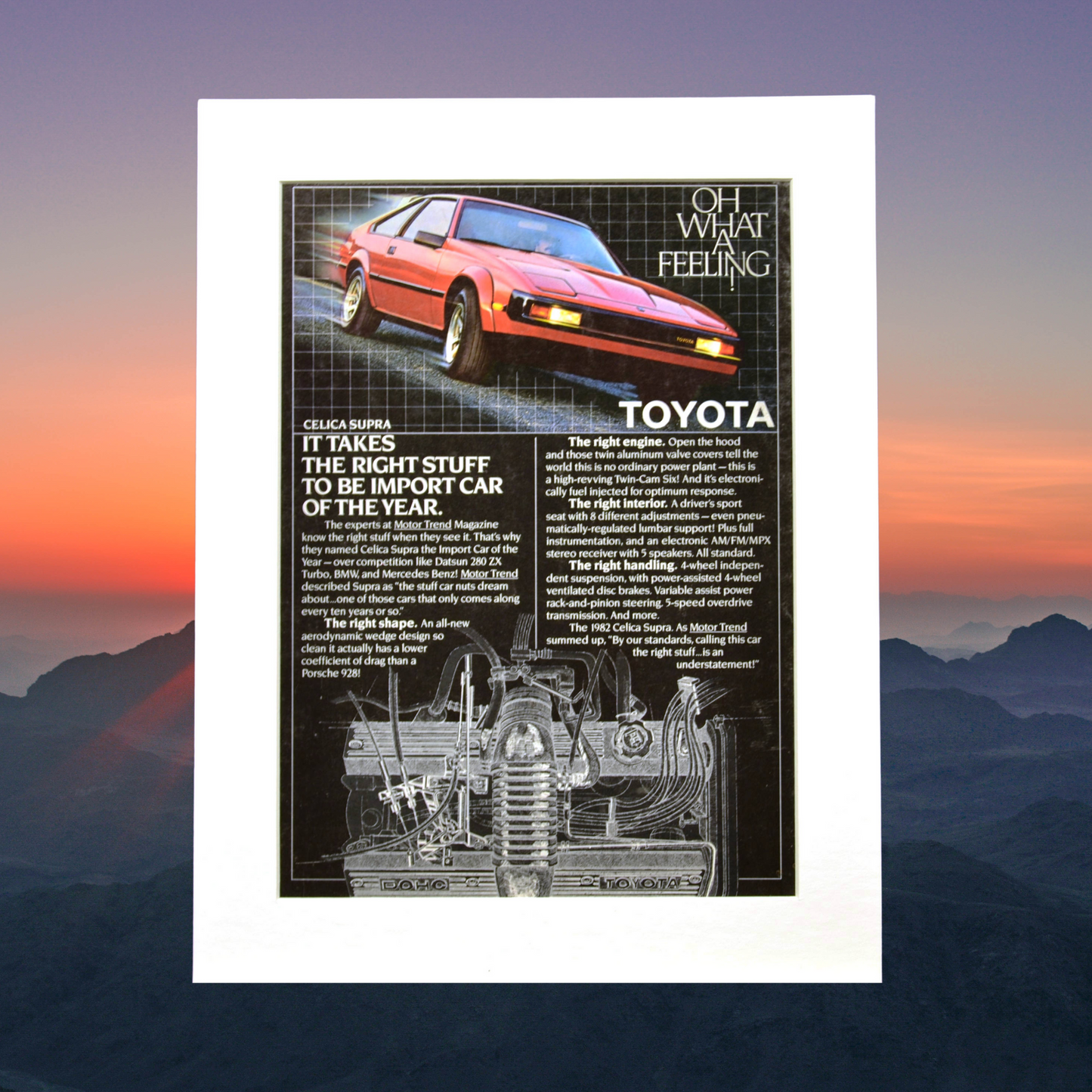 Vintage 1982 Toyota Celica Supra MotorTrend Import Car of the Year Ad