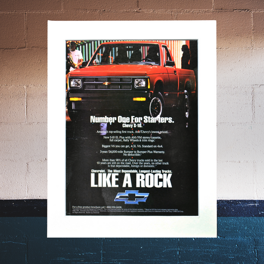 1992 Chevrolet S-10 Ad - "Like a Rock" Vintage Chevy Truck Art for Garage Decor