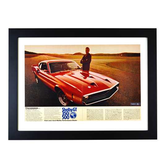 1969 Shelby GT 350 & 500 Mustang Ad – Framed Classic Car Art, 15x20