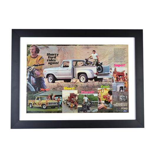 Retro Ford Shorty Pickup Ad – Framed 70s Truck Art,