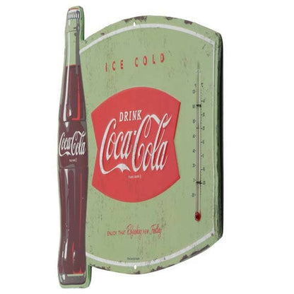 Coca-Cola Ice Cold Embossed Metal Wall Thermometer side view