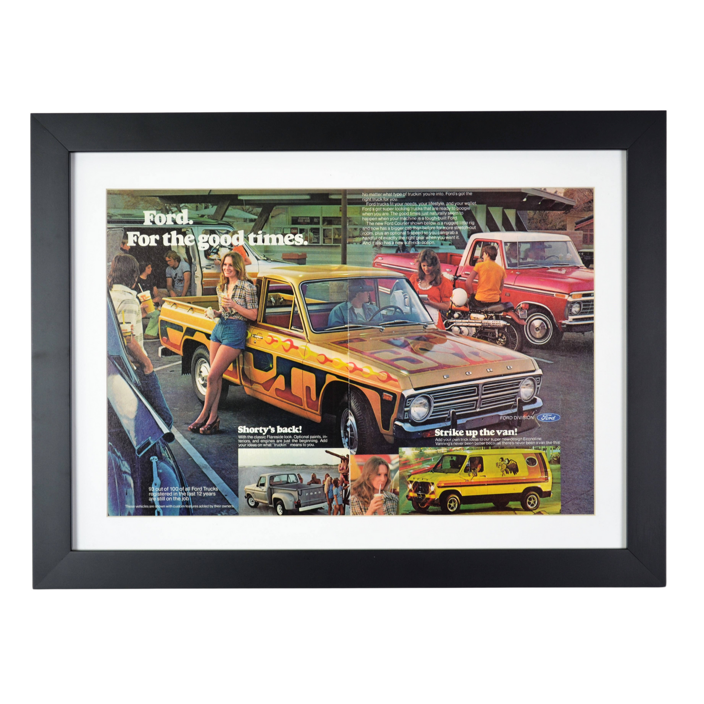 1970s Custom Ford Trucks Ad – Framed Retro Wall Art, 15x20 - Vintage Art Garage