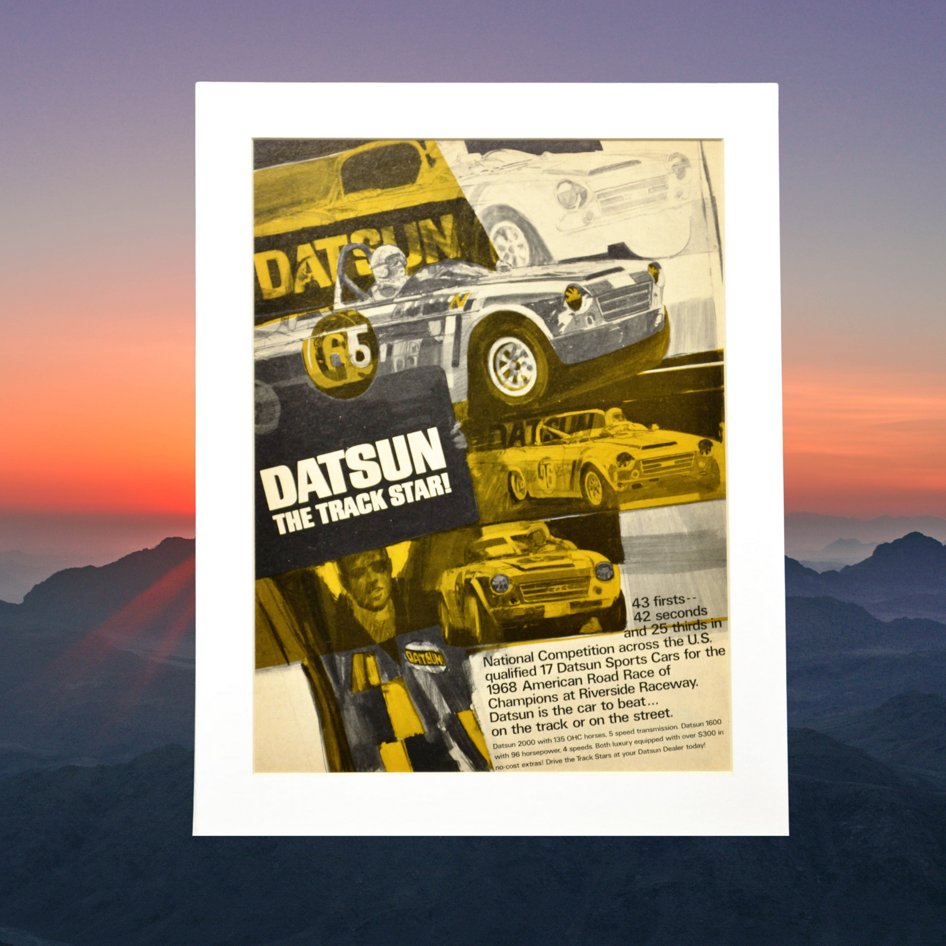 1968 Datsun 2000 Racing Ad – Classic Track Star Wall Art Print