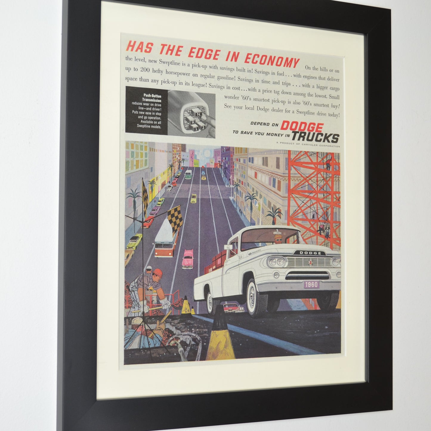 1960 Dodge Sweptline Pickup Ad framed side view