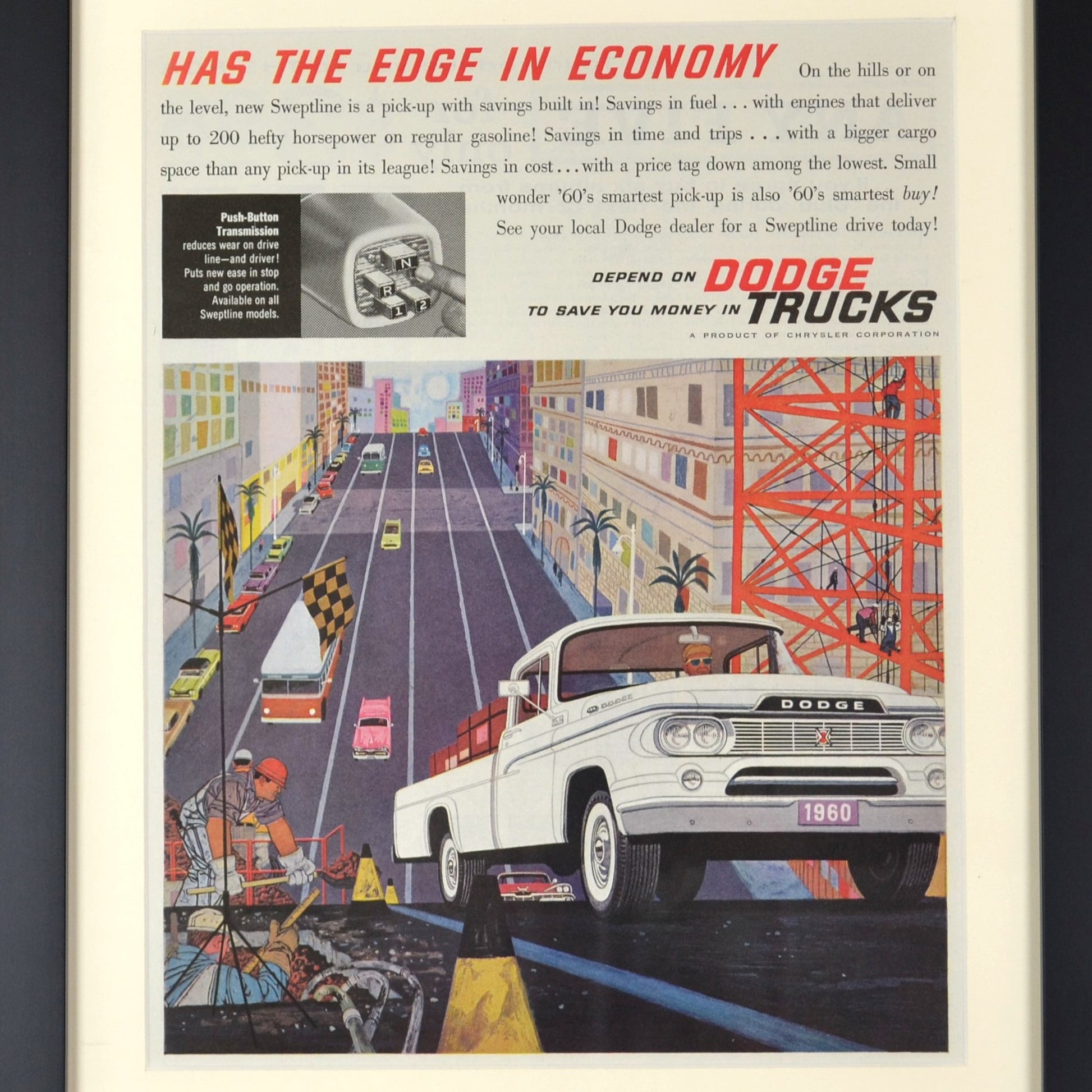 1960 Dodge Sweptline Pickup Ad framed