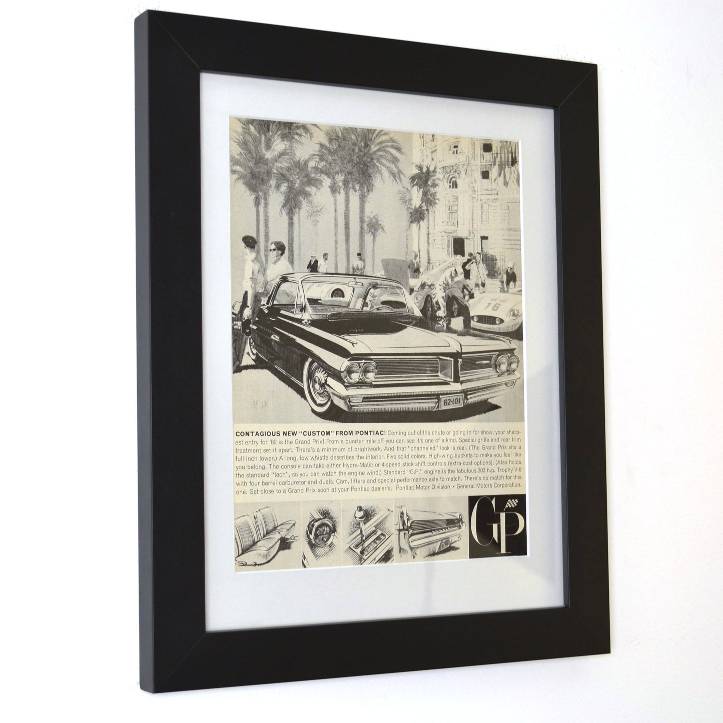 1962 Pontiac Grand Prix Ad: Framed Vintage Automotive Print