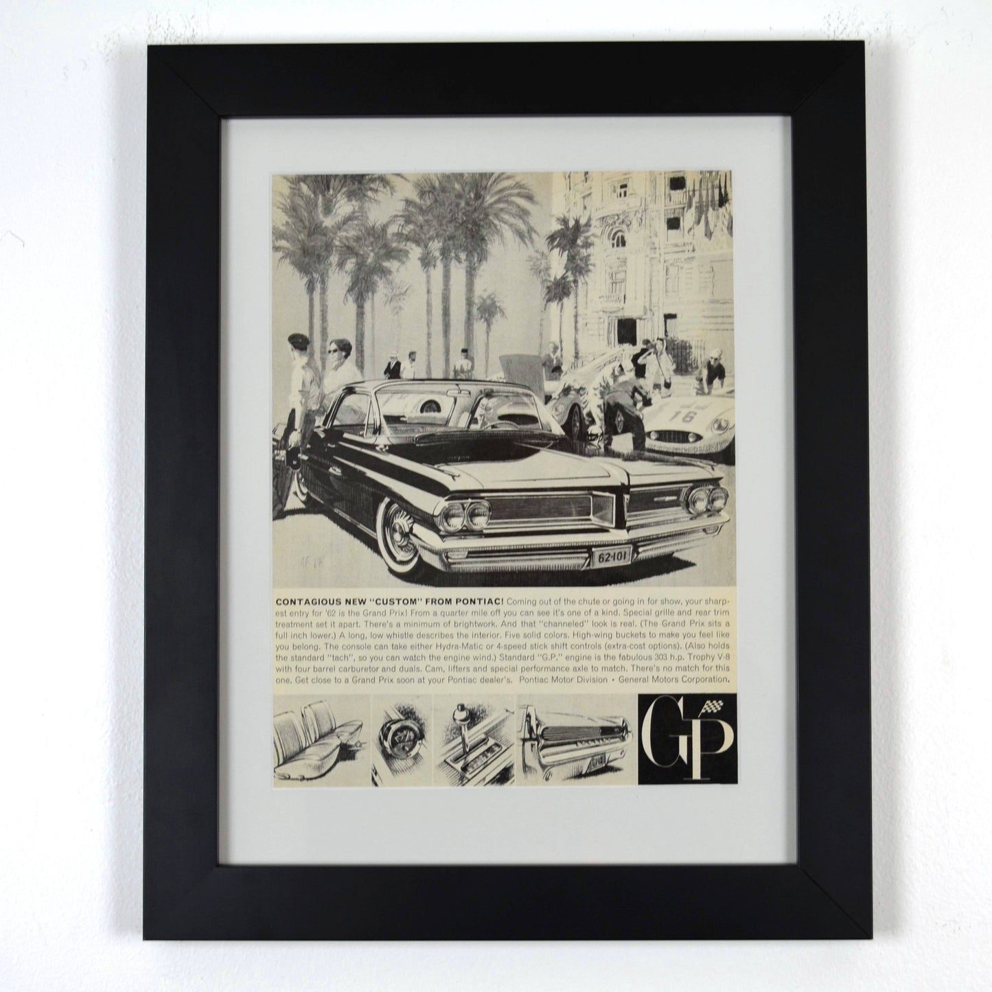 1962 Pontiac Grand Prix Ad: Framed Vintage Automotive Print