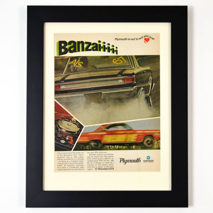 67 plymouth belvedere print ad framed