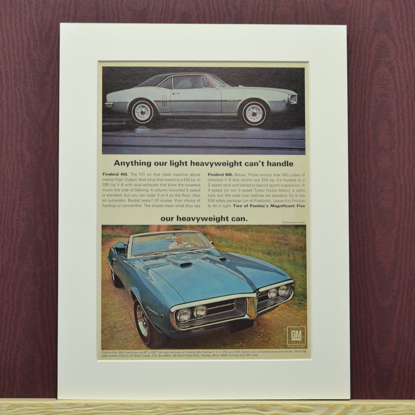 Upcycled Original: 1967 Pontiac Firebird H.O. Print Ad