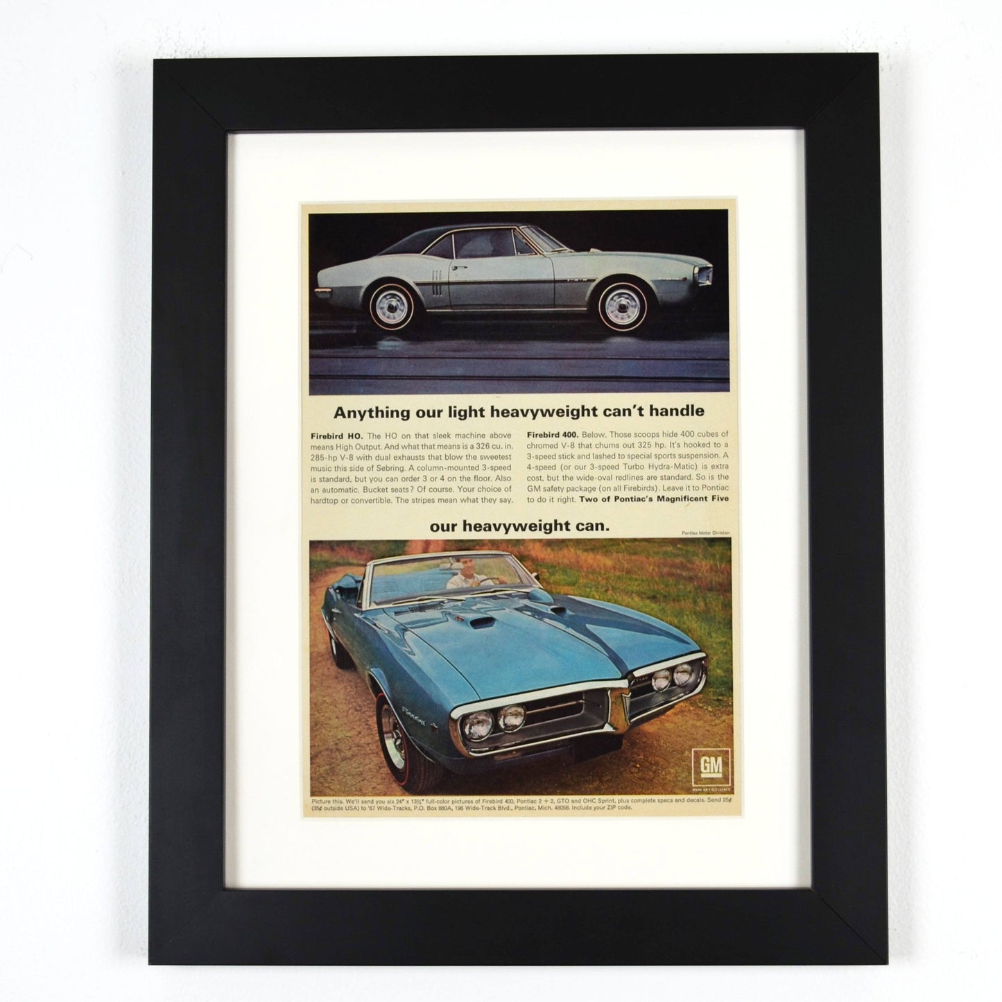 Upcycled Original: 1967 Pontiac Firebird H.O. Print Ad