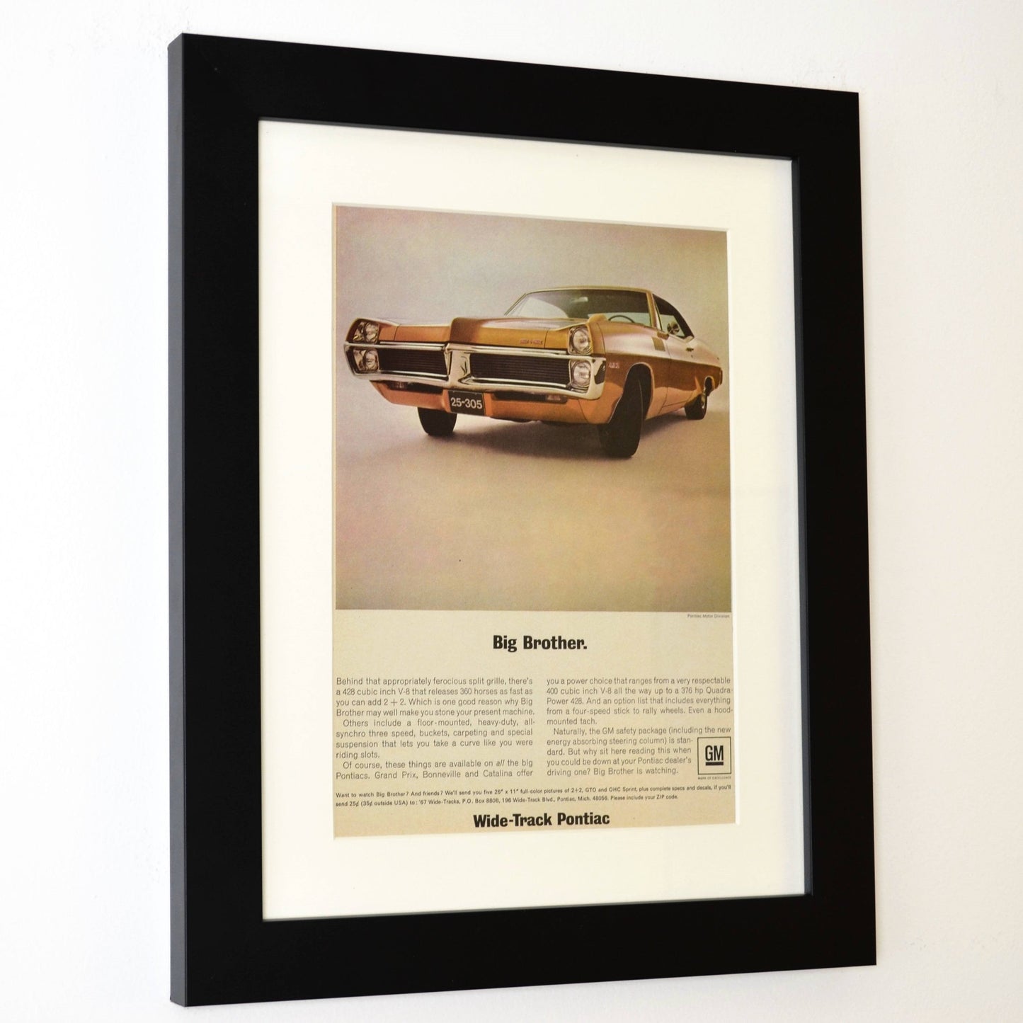 1967 Pontiac classic car wall art, Framed vintage automotive print