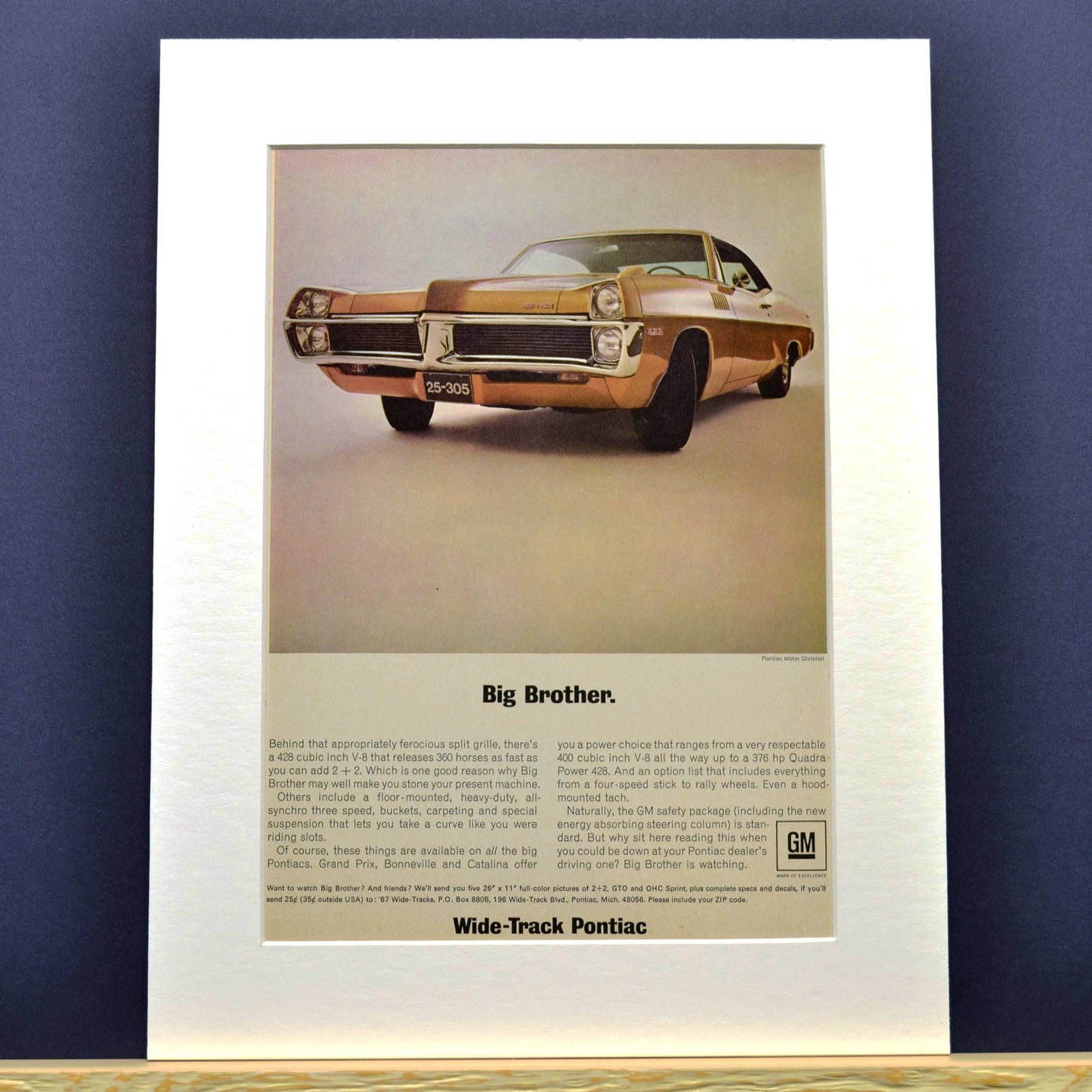 1967 Pontiac classic car wall art, Framed vintage automotive print