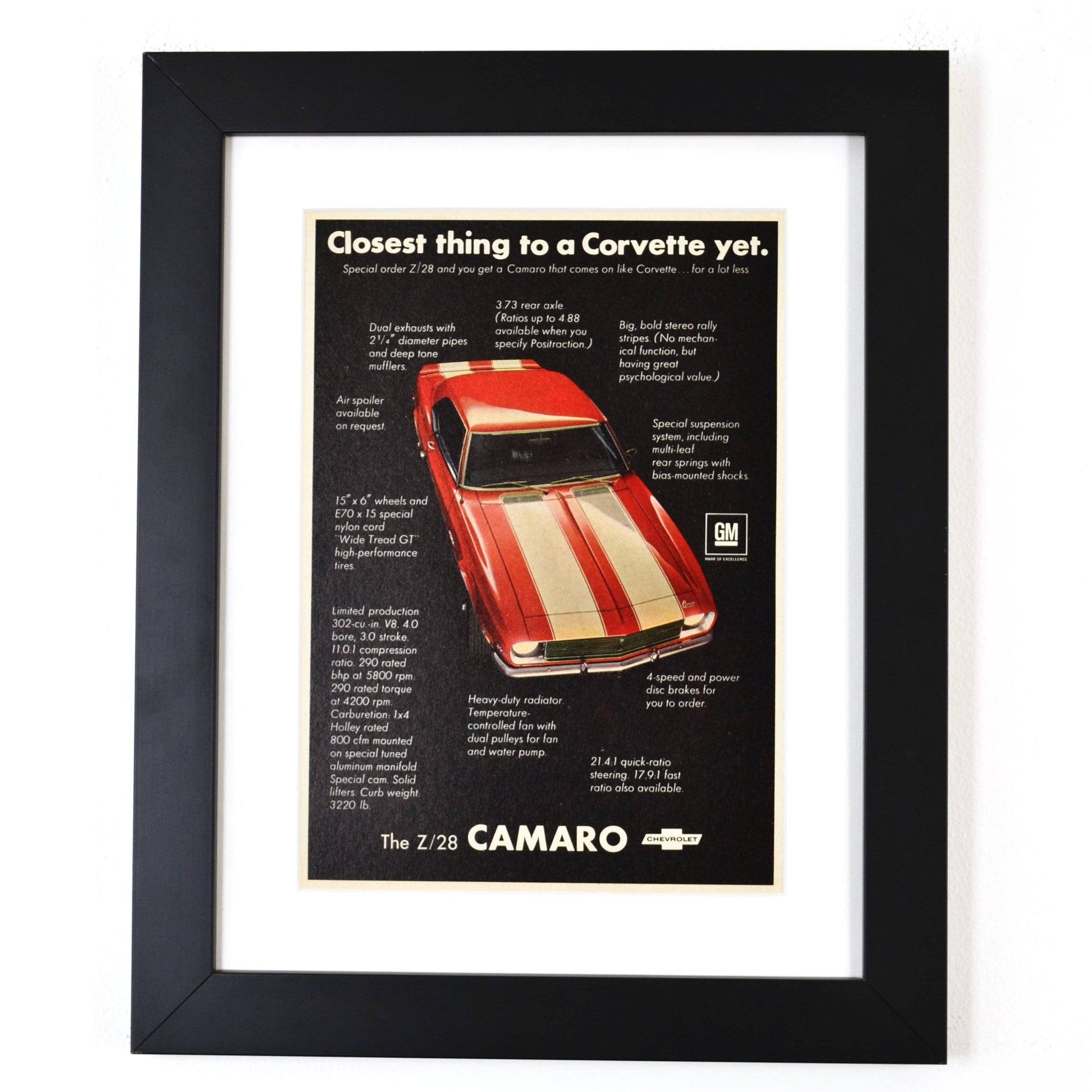 Framed 1968 Chevrolet Camaro Z-28 Ad