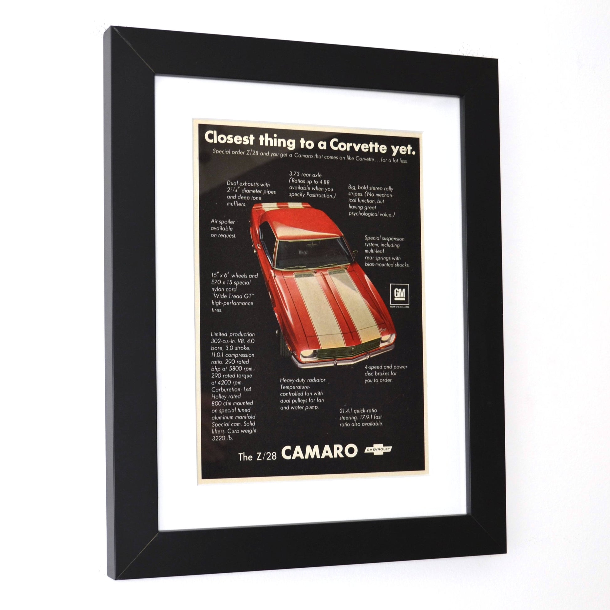 1968 Chevrolet Camaro Z-28 Ad framed