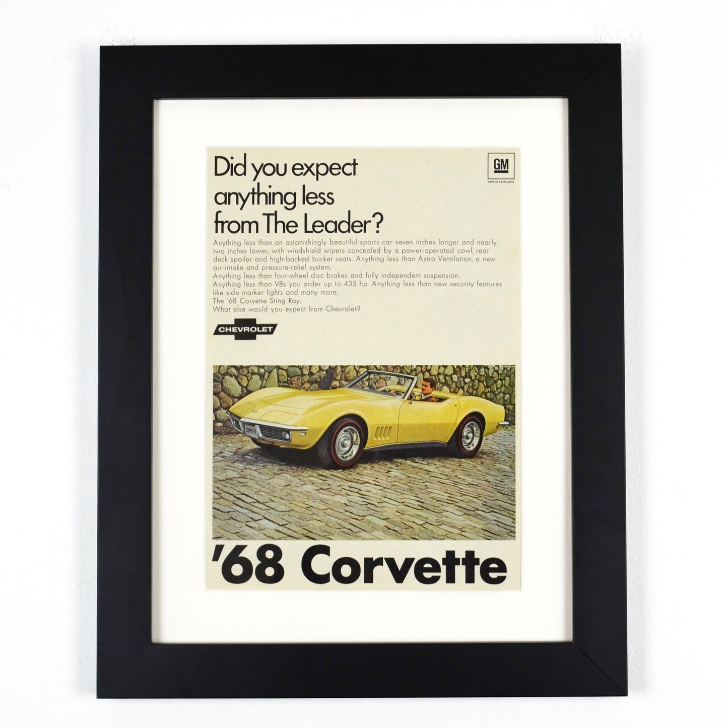 1968 Chevy Corvette Ad: Framed Classic Muscle Car Art