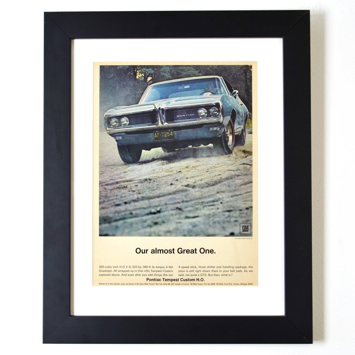 framed 1968 Pontiac Tempest Custom H.O. Ad 