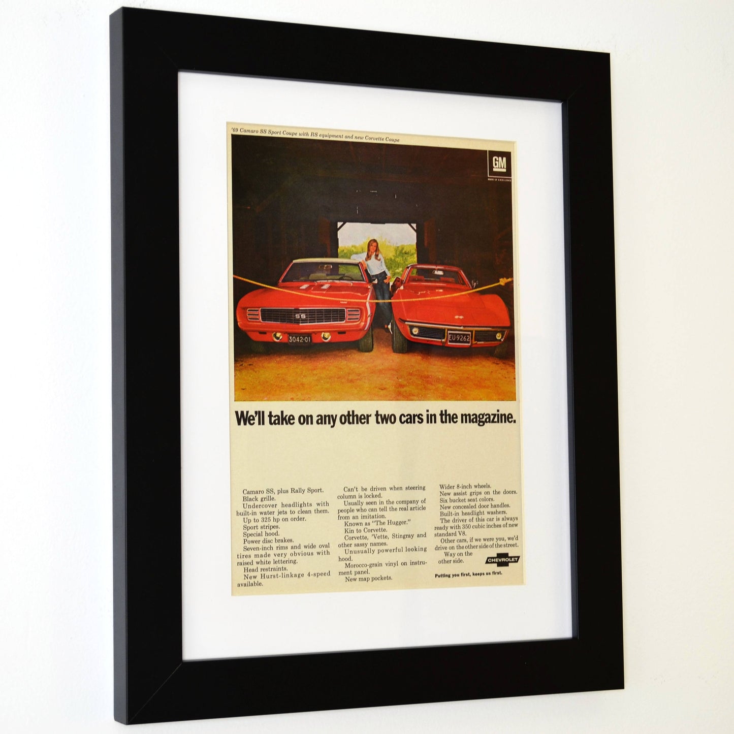 Own a Piece of History: Framed 1969 Camaro & Corvette Ad Print