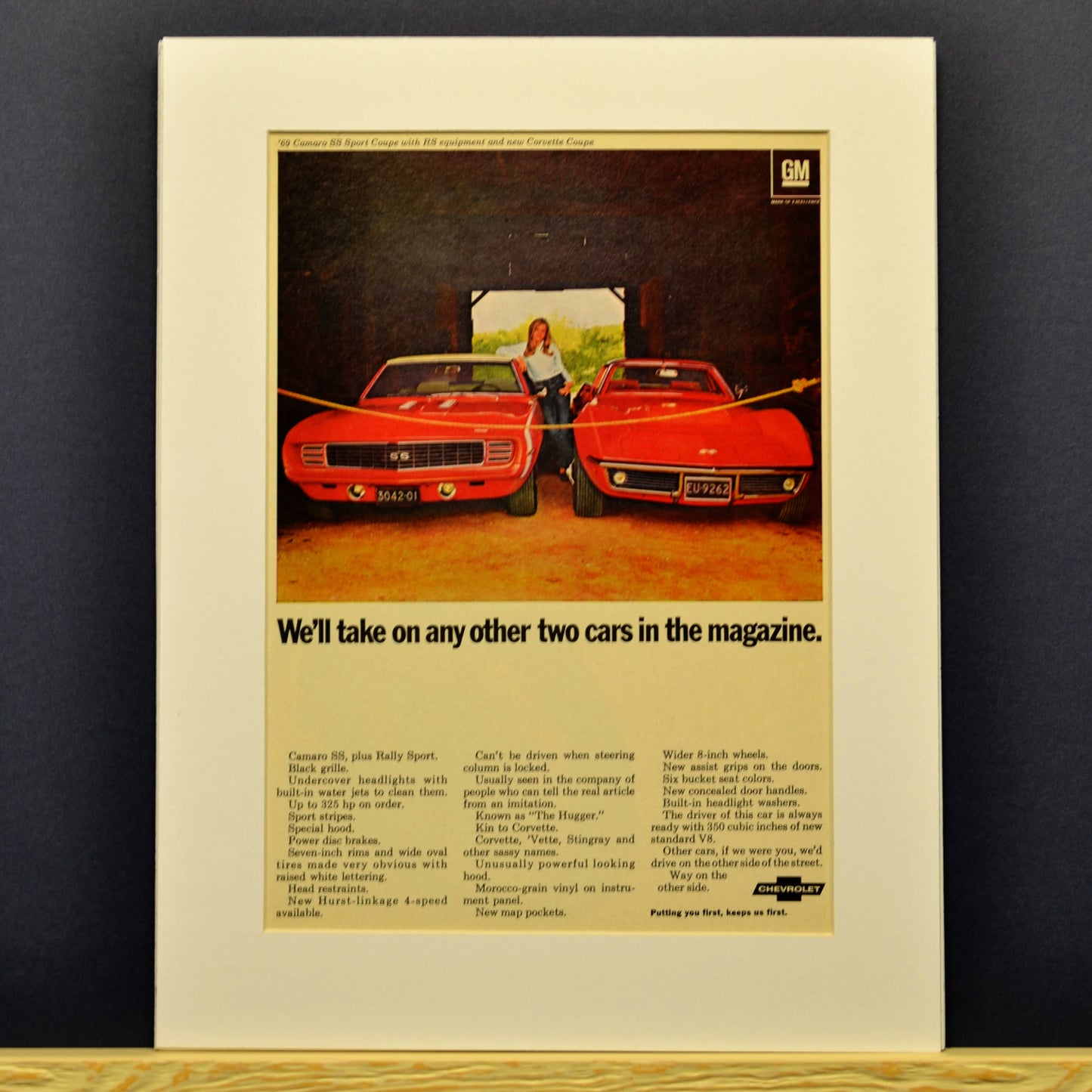 Own a Piece of History: Framed 1969 Camaro & Corvette Ad Print