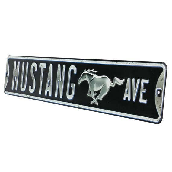 Ford - "Mustang Ave" Embossed Metal Street Sign side view