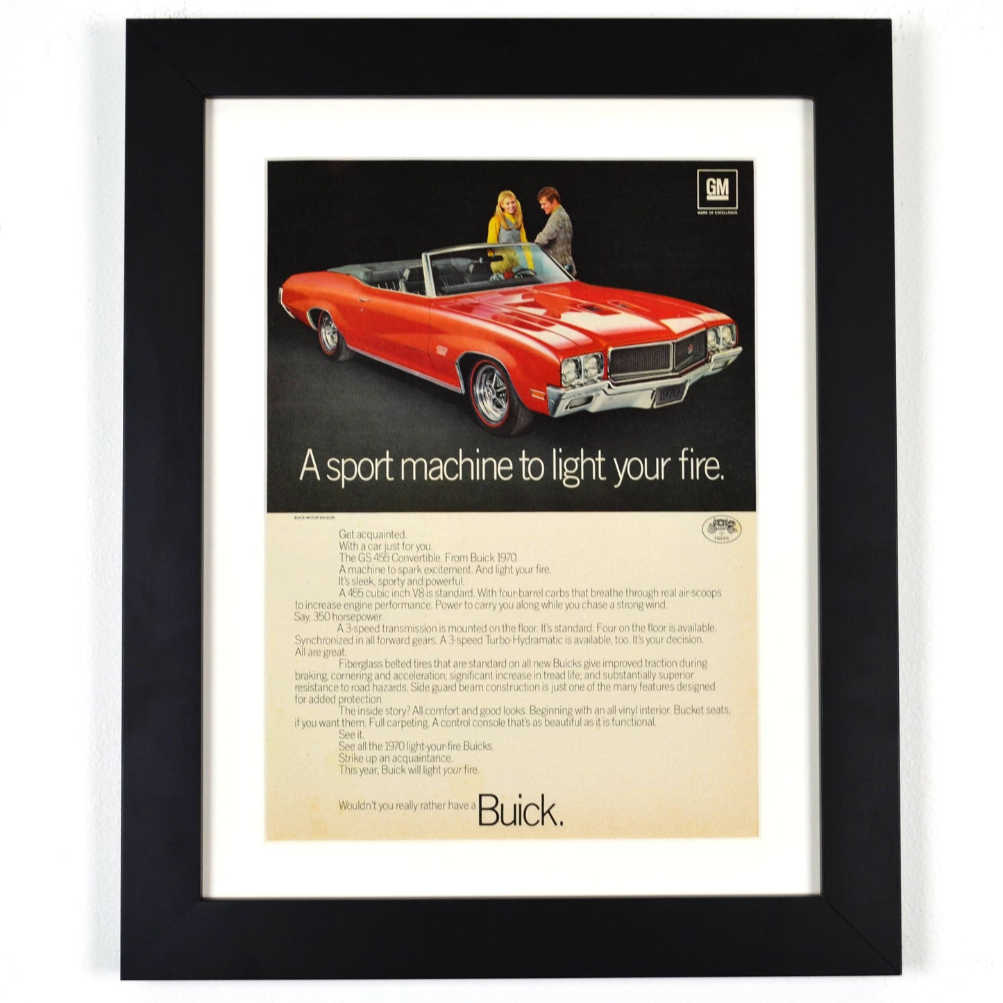 1970 Buick Skylark GS-455 classic car wall art, Framed vintage automotive print