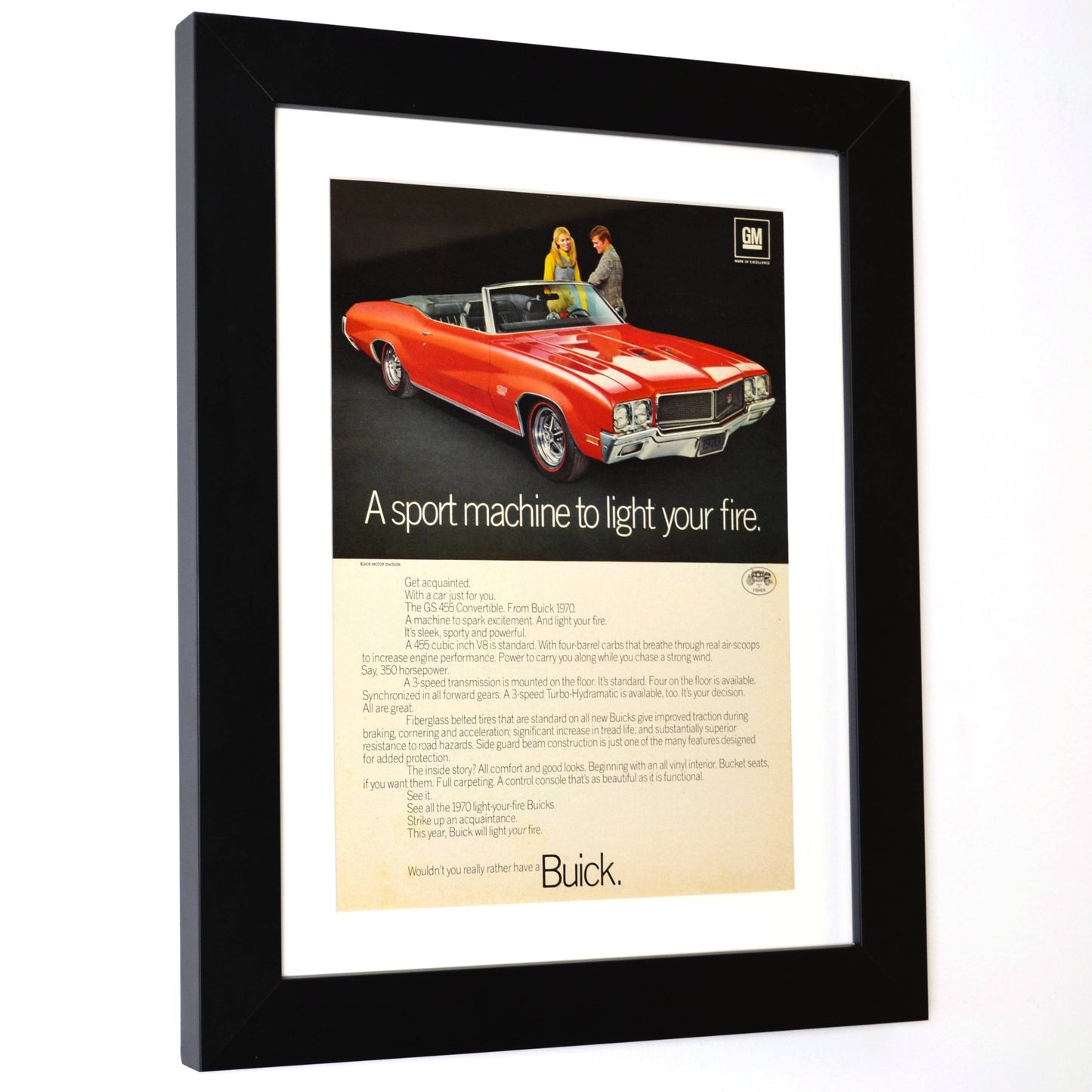 1970 Buick Skylark GS-455 classic car wall art, Framed vintage automotive print