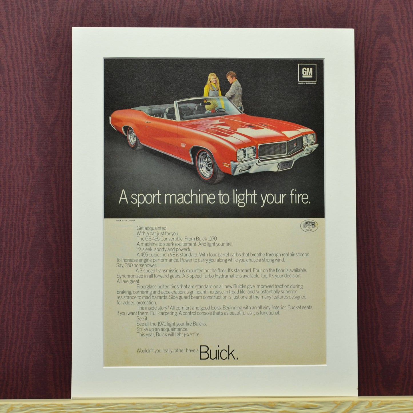 1970 Buick Skylark GS-455 classic car wall art, Framed vintage automotive print