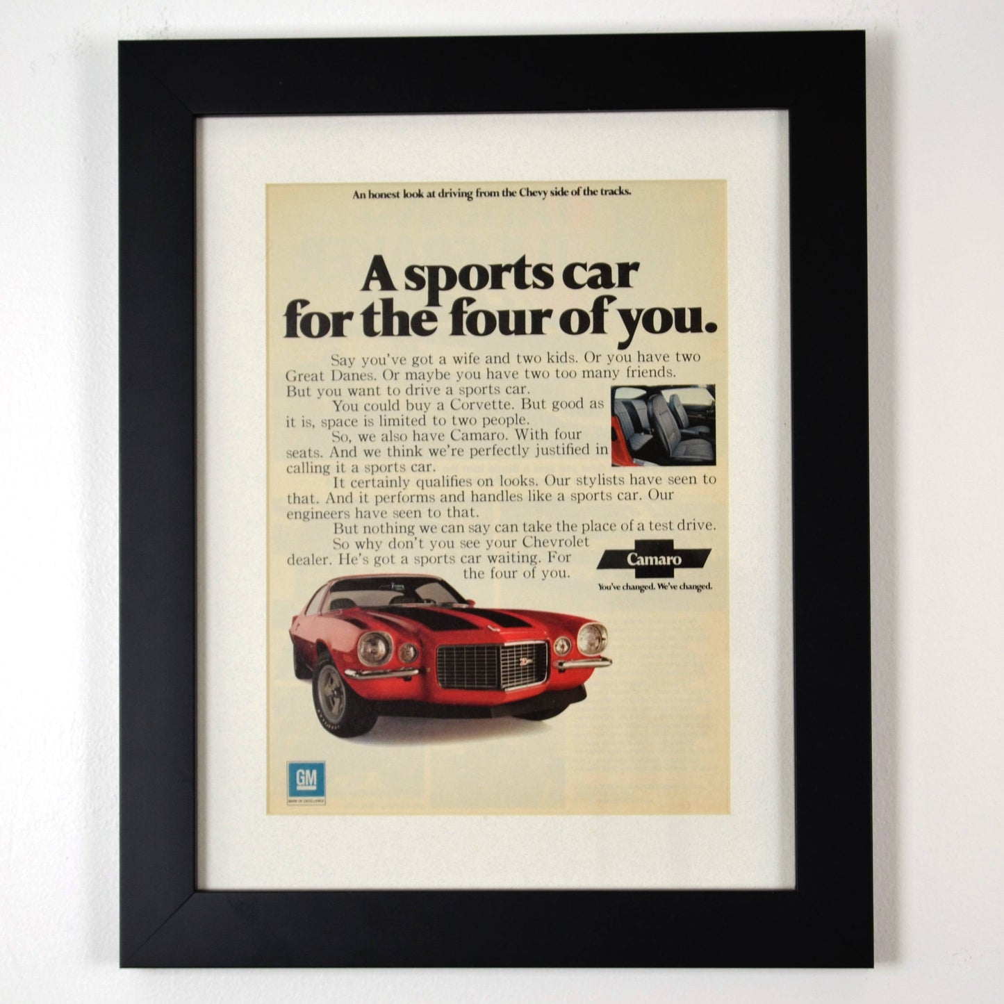 1970 Chevrolet Camaro z28 nostalgia print ad. | Framed classic car wall art