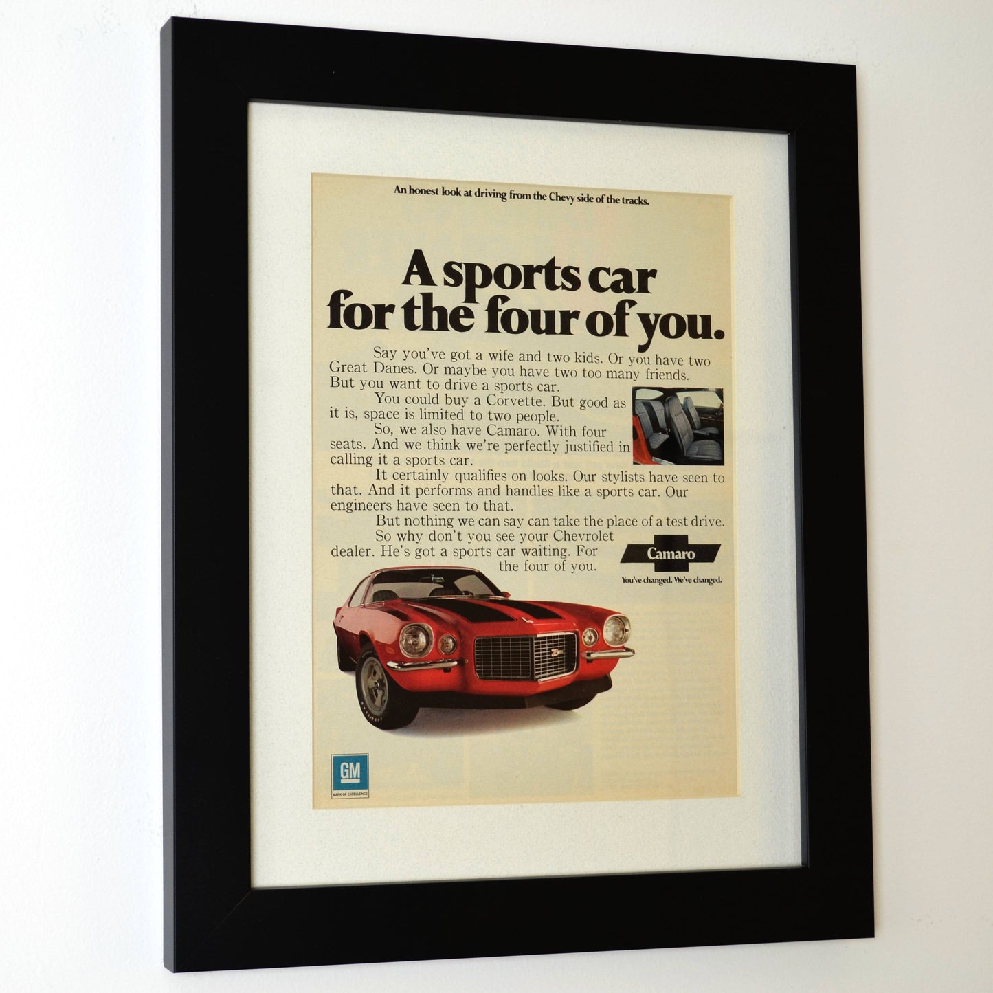 1970 Chevrolet Camaro z28 nostalgia print ad. | Framed classic car wall art