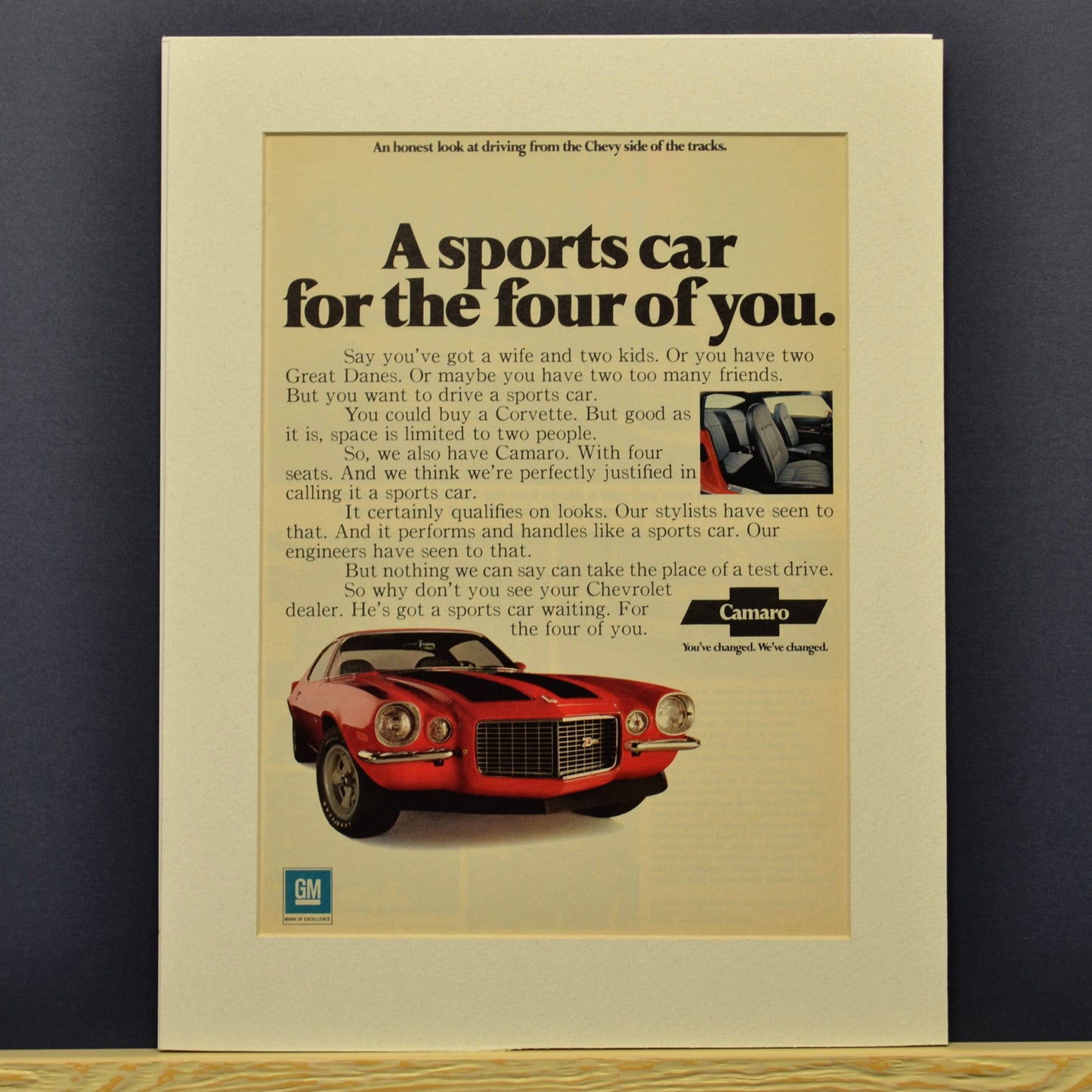 1970 Chevrolet Camaro z28 nostalgia print ad. | Framed classic car wall art