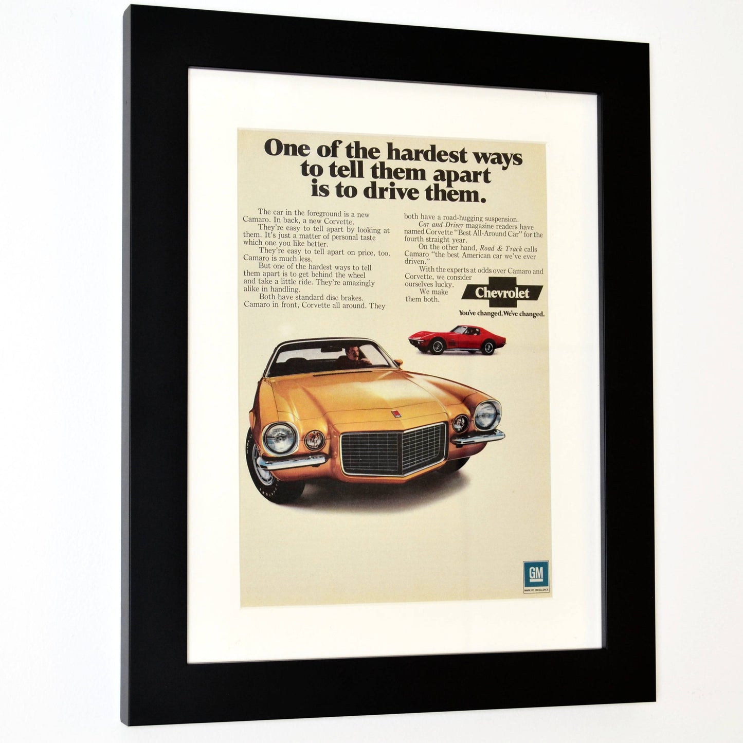 1970 Chevrolet Camaro, Corvette classic car automotive print advertisement