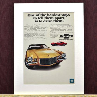 1970 Chevrolet Camaro, Corvette classic car automotive print advertisement 2